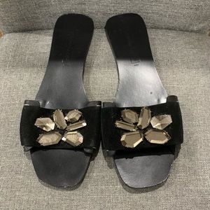 BCBG max AZRIA black suede jeweled leather sole